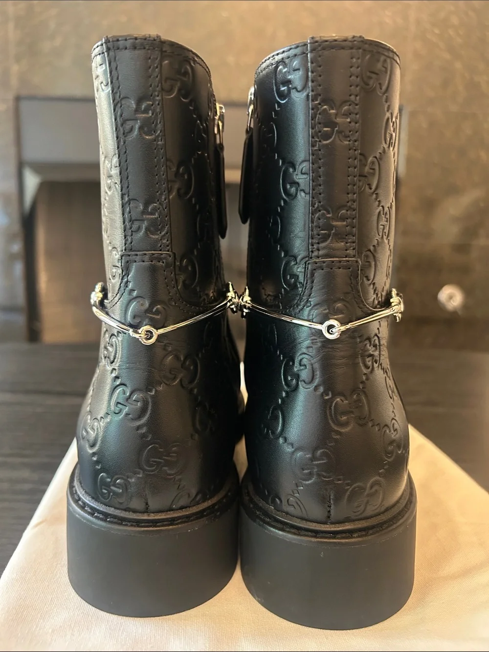 Gucci Black Embossed GG Leather Ankle Boots